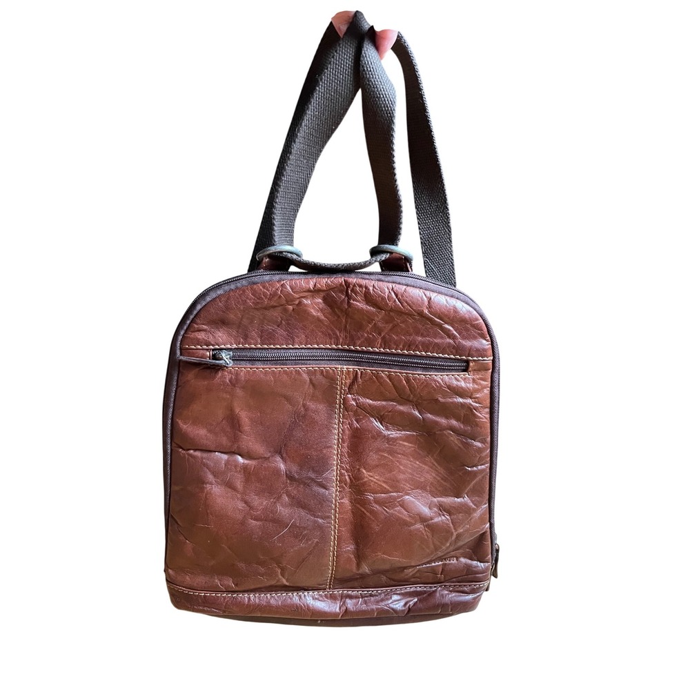 Jack Georges Brown Leather Mini Backpack Small Zip Travel Bag Mesh Back
